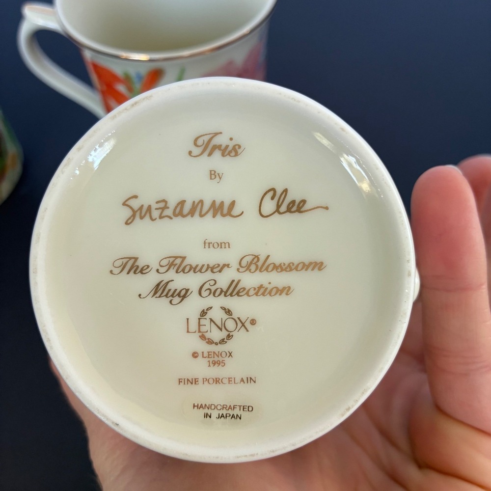Lenox Mug Set 3pc Flower Blossom Fine Porcelain Gold Trim 1995 Cottage Tea Party - Picture 9 of 11